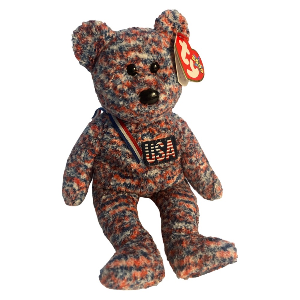 Ty Multicolored 2000 USA Bear Plush with holographic tag